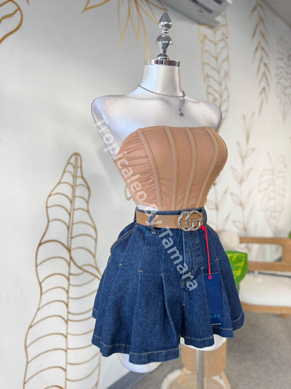 Vibrant Denim Flare Skirt (Falda)