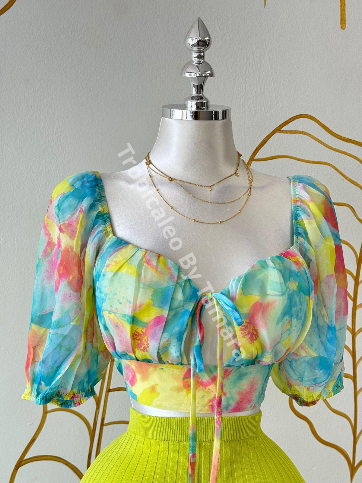Watercolor Dreams Puff Sleeve Crop Top