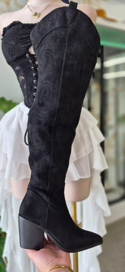 Botas Negras Over the Knee en Gamuza