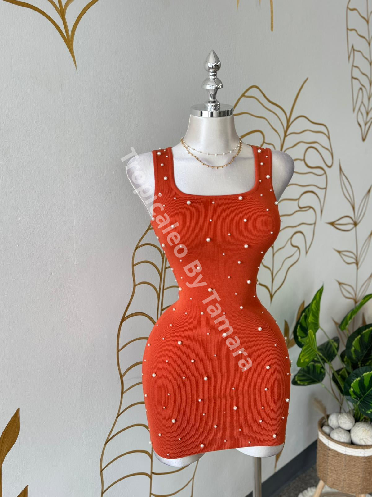 Pearl Bodycon Dress Large / Terracota