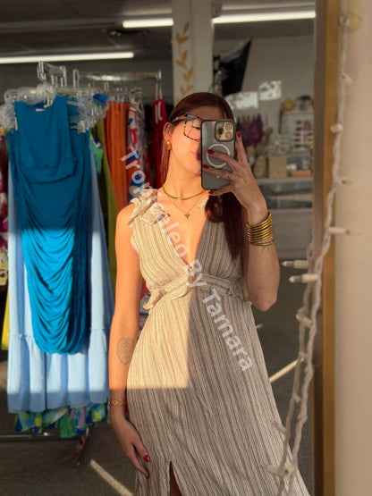Boho Print Halter Open Back Dress
