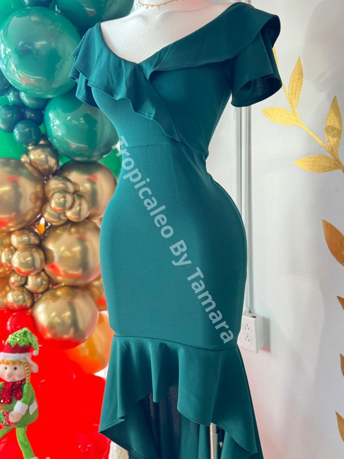 Glam Ruffle Dress Medium / Verde