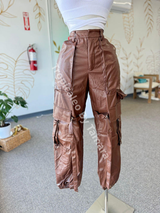 Faux Leather Cargo Pants