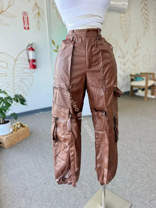 Faux Leather Cargo Pants