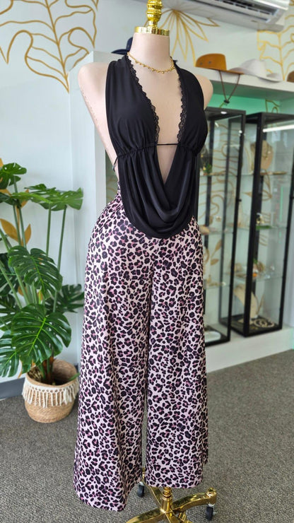 Pantalón Palazzo Animal Print con Zipper Lateral