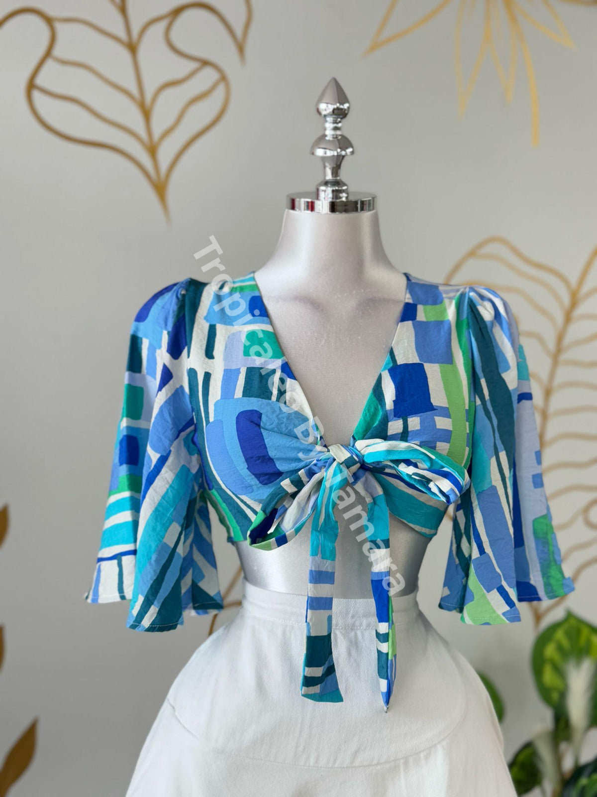 Blue Ocean Geometric Tie Top