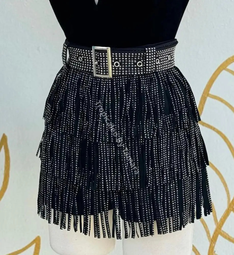 Fringe Mini Skort (5 Colores Disponibles) Large / Negro Con Plata