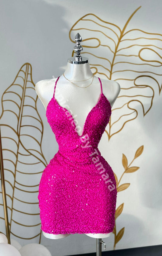 Fuchsia Sparkle Mini Dress