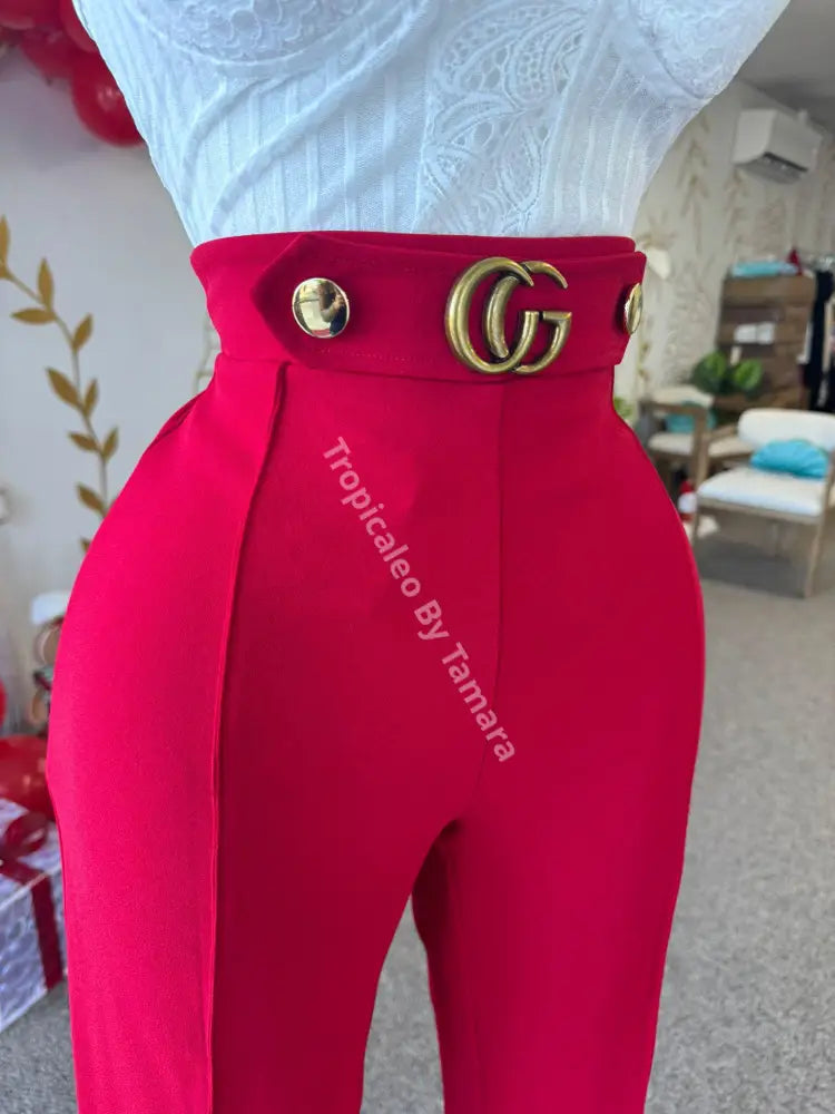 Gg Red High Waisted Pant