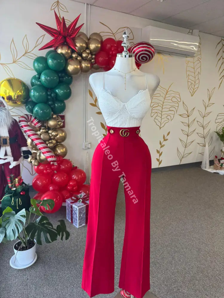 Gg Red High Waisted Pant