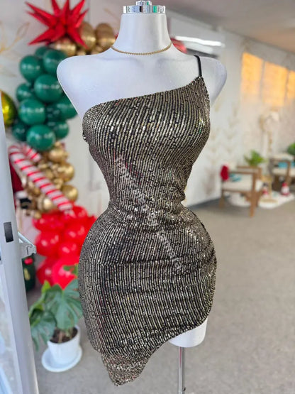 Gold Sequin Asymmetrical Dress