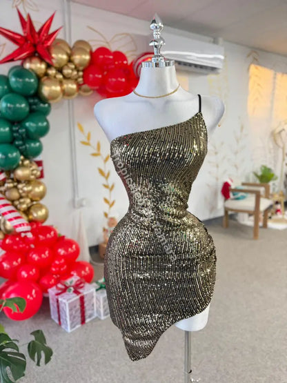 Gold Sequin Asymmetrical Dress