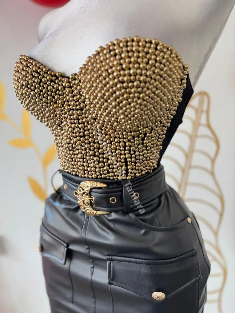 Golden Details Black Leather Skirt (Falda)