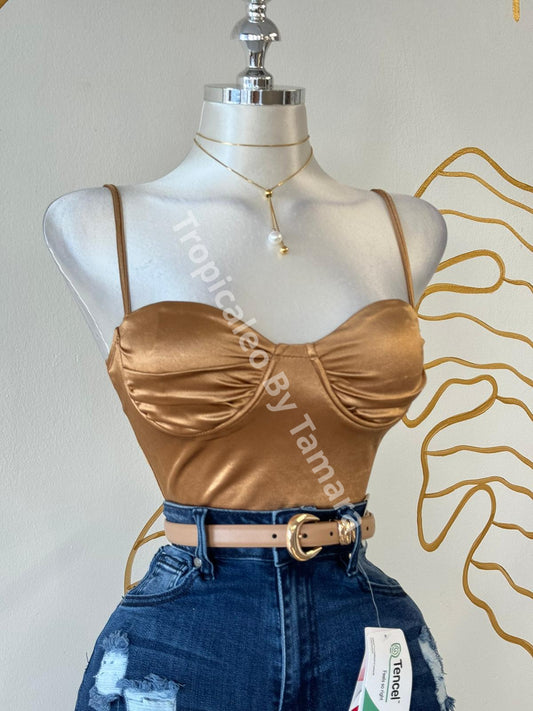 Golden Satin Bustier Crop Top