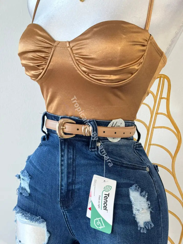 Golden Satin Bustier Crop Top