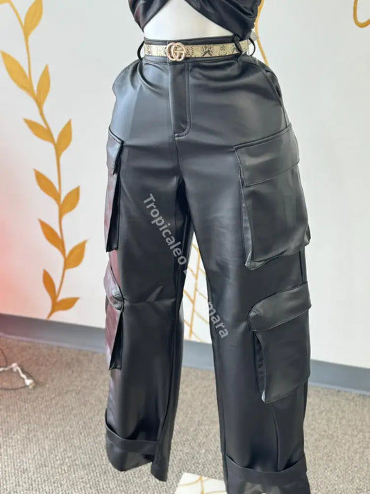 Leather Cargo Combat Pants