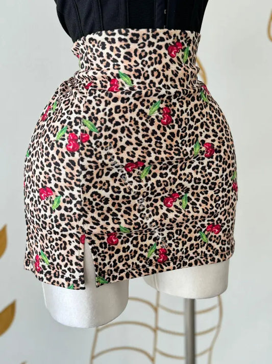 Leopard And Cherry Print Falda-Pantalon