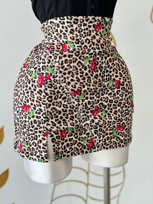 Leopard And Cherry Print Falda-Pantalon