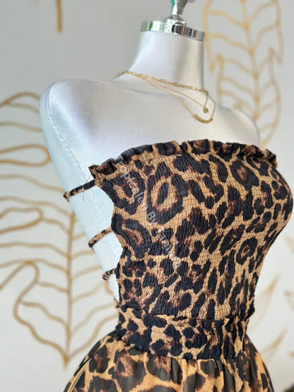 Leopard Print Strapless Jumpsuit