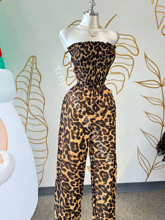 Leopard Print Strapless Jumpsuit