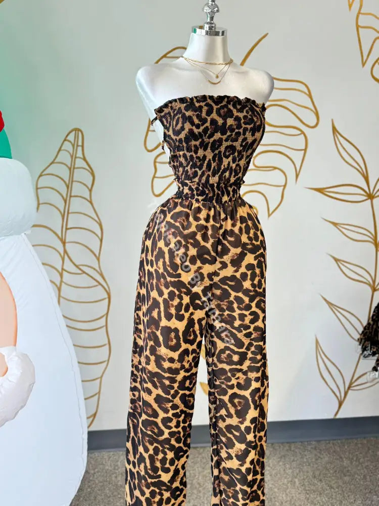 Leopard Print Strapless Jumpsuit