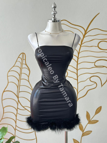 Midnight Glamour Feather Trim Dress