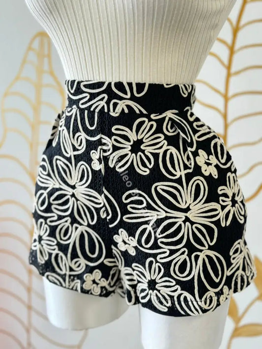 Monochrome Floral Print Shorts