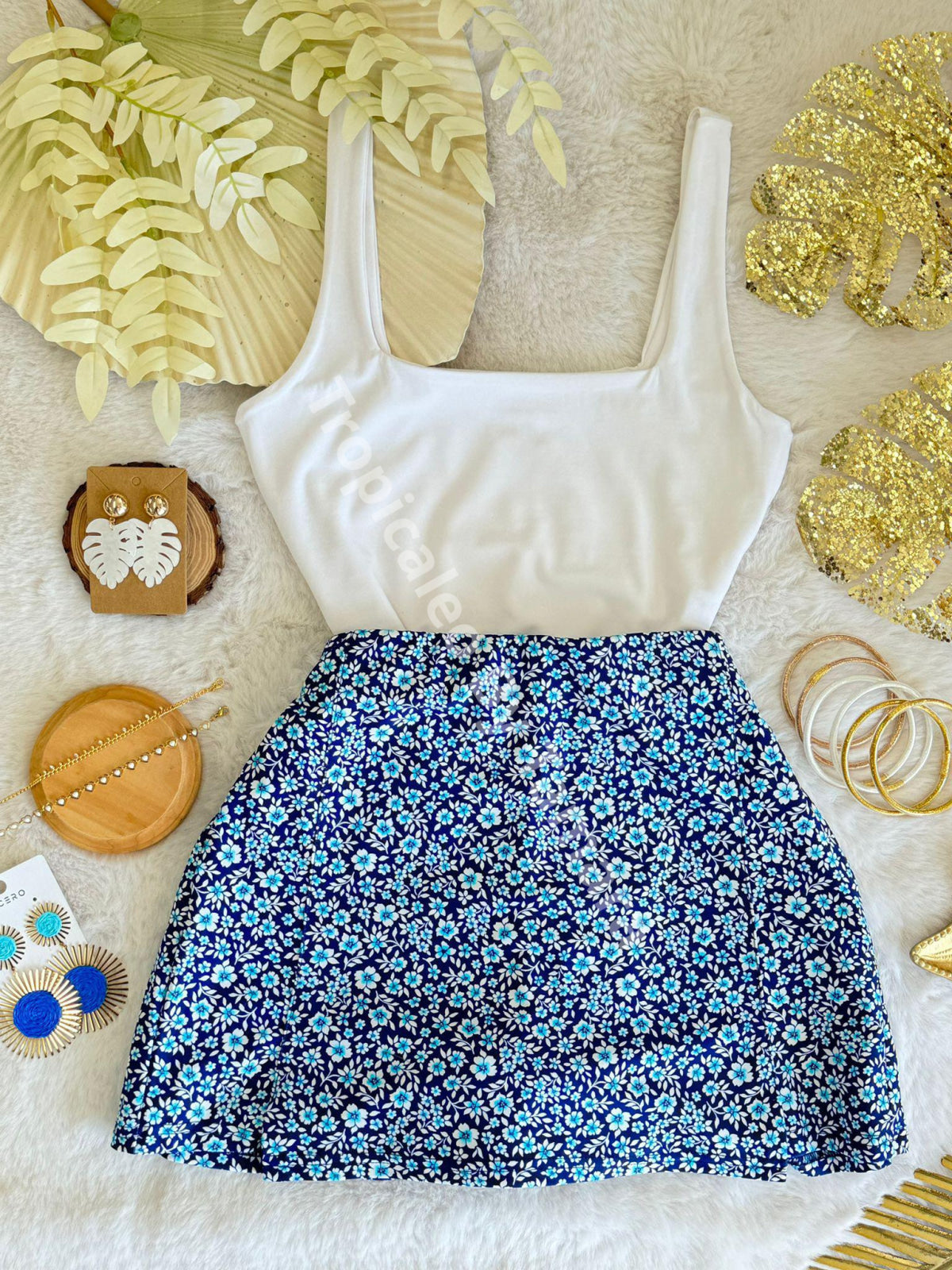 Navy Floral Mini Skort