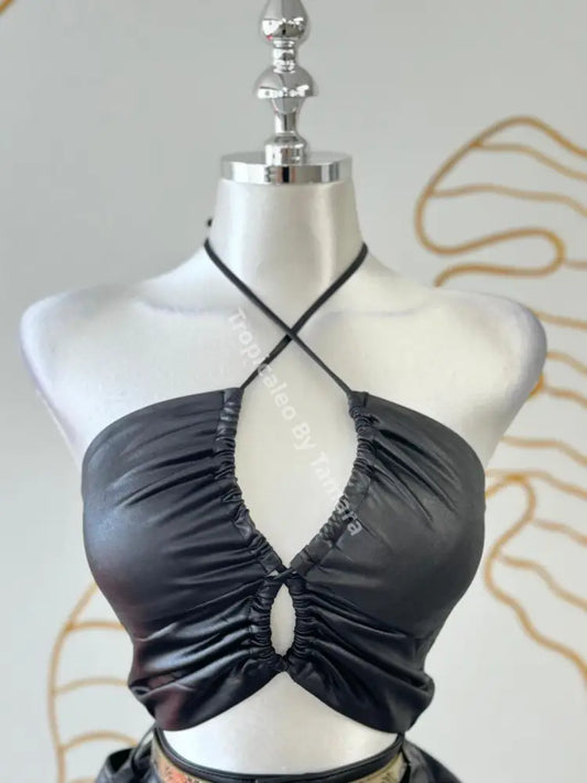 Noir Criss Cross Halter Top Top