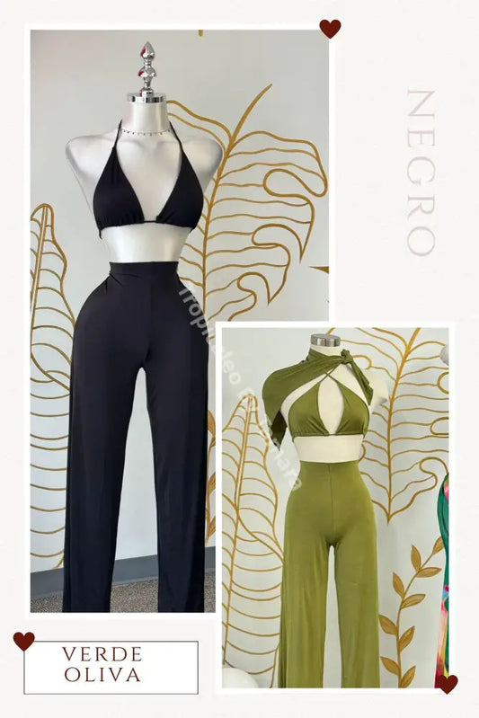 Olive Green Or Black Three-Piece Halter Set