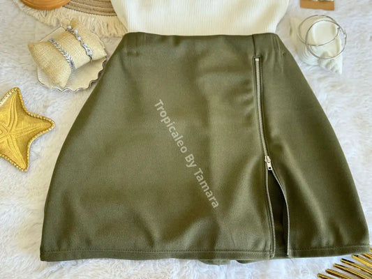 Olive Zip-Up Skort