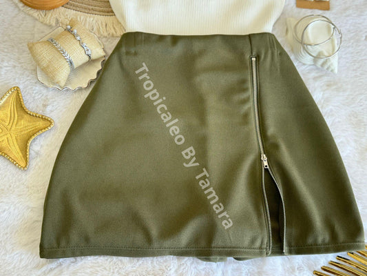 Olive Zip-Up Skort