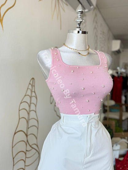 Pearl Glow Crop Top Large / Rosa