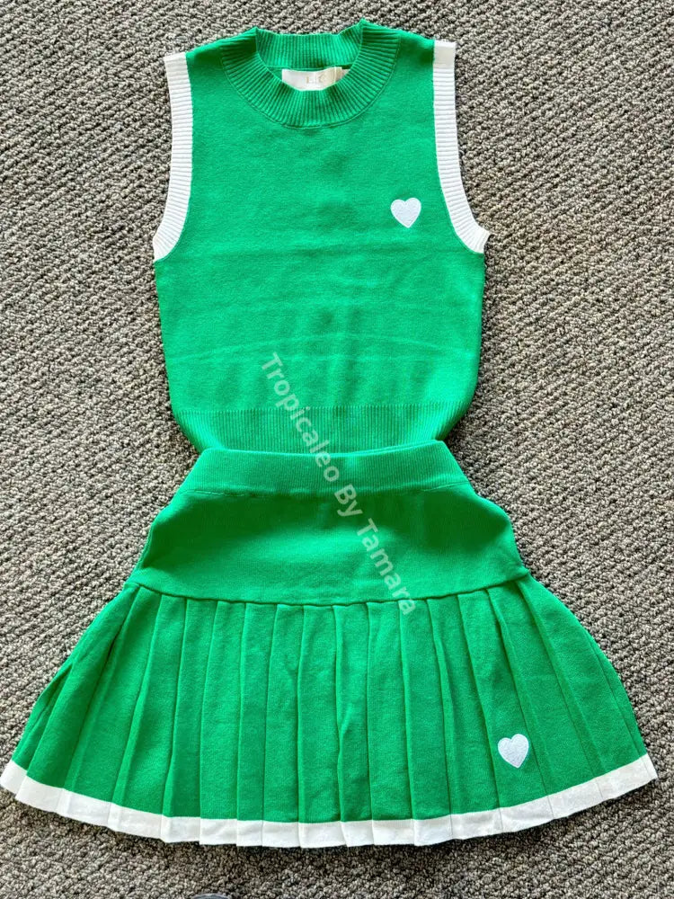 Preppy Heart Two-Piece Set (Disponibles 4 Colores) Medium / Verde Detalles Blancos