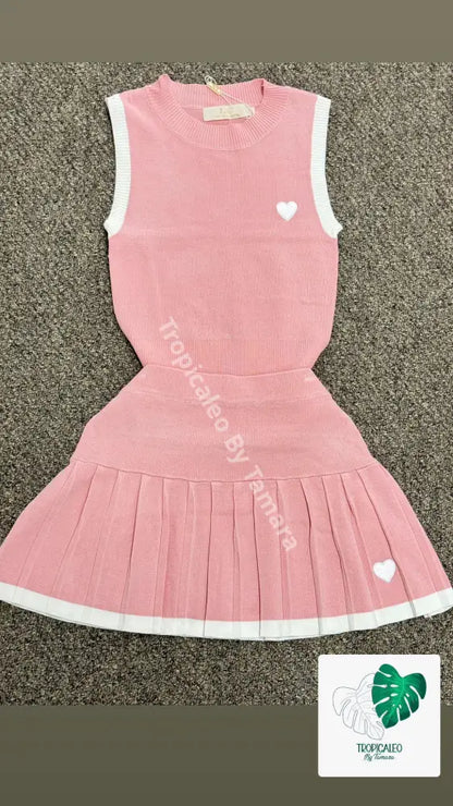 Preppy Heart Two-Piece Set (Disponibles 4 Colores) Small / Rosa Detalles Blancos