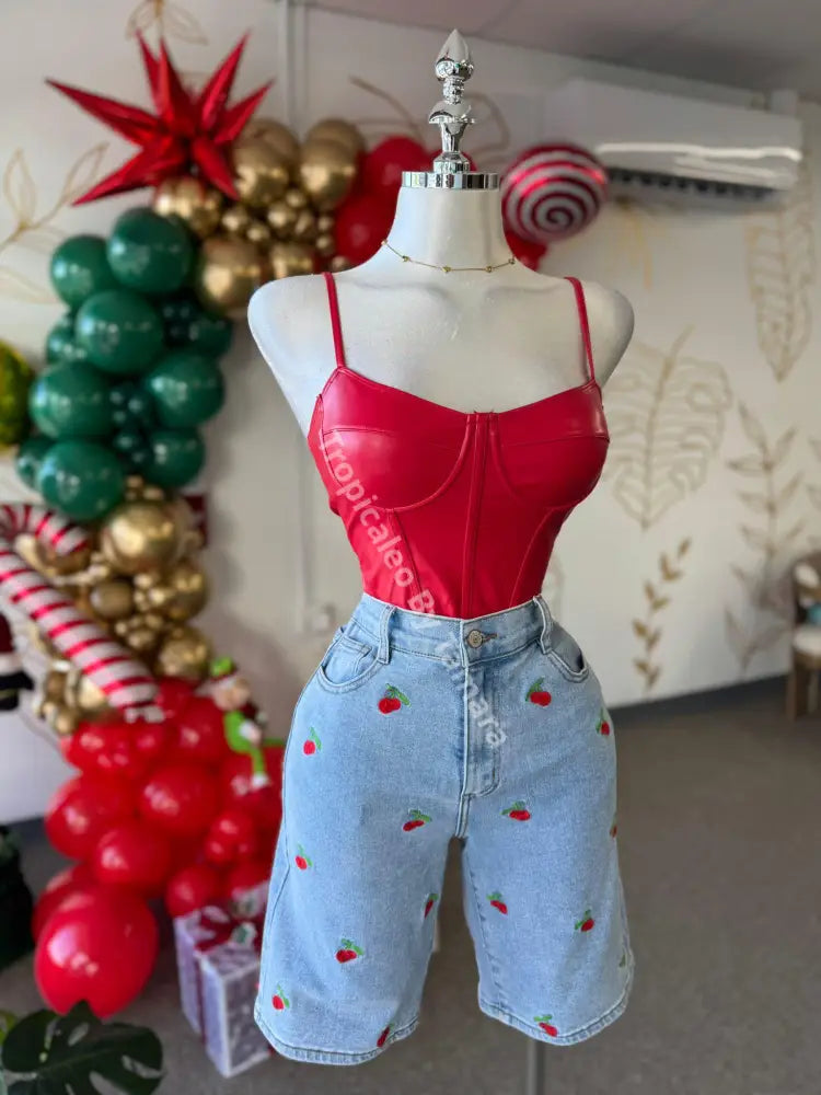 Red Leather Crop Top