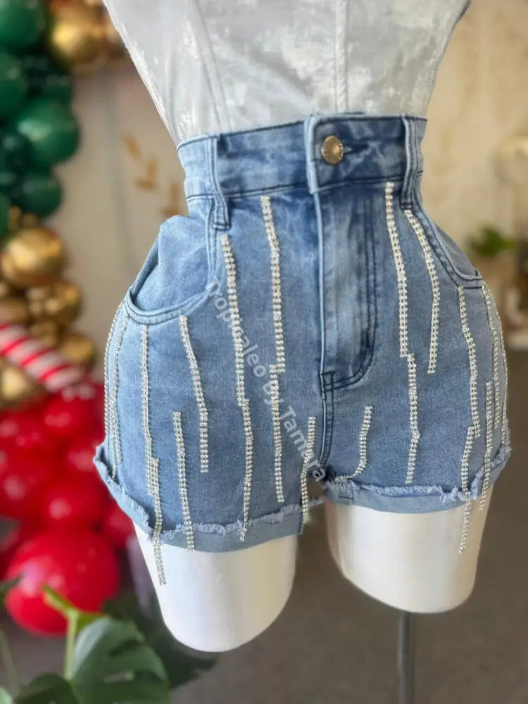 Rhinestones Denim Shorts