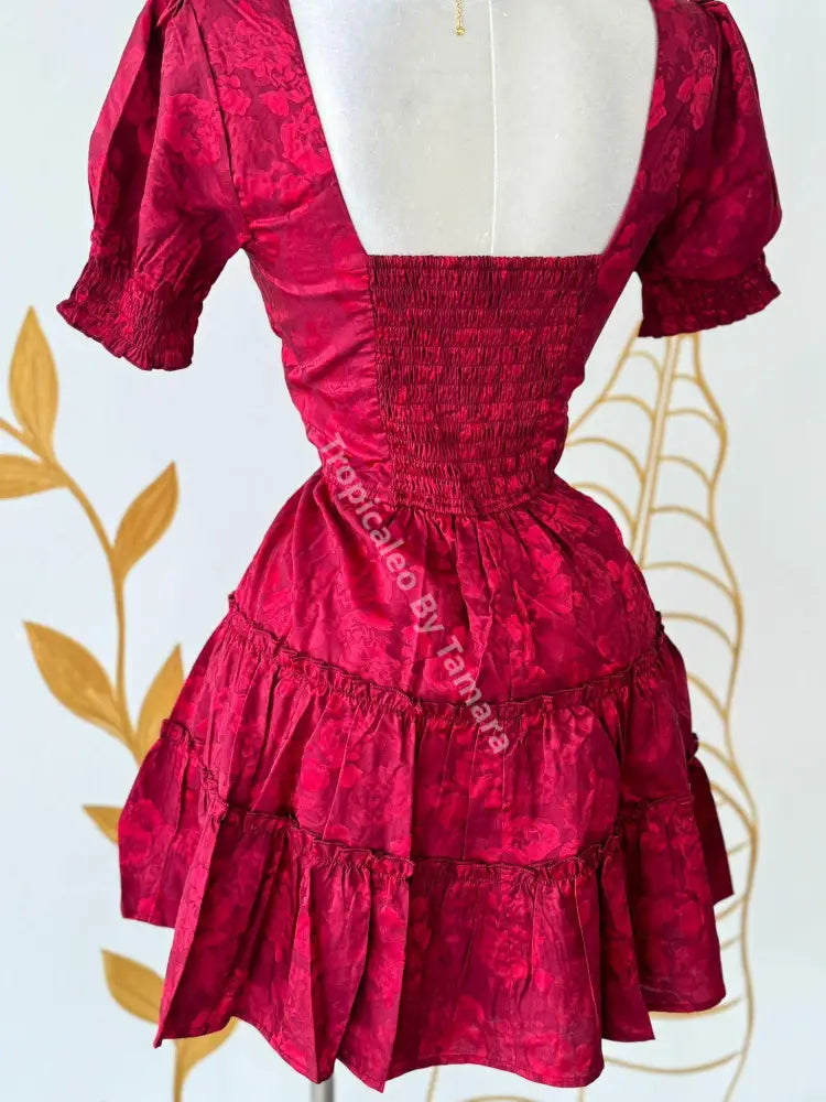 Ruffled Red Satin Dress