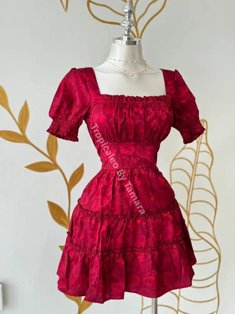 Ruffled Red Satin Dress