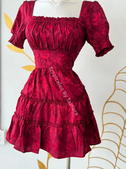 Ruffled Red Satin Dress