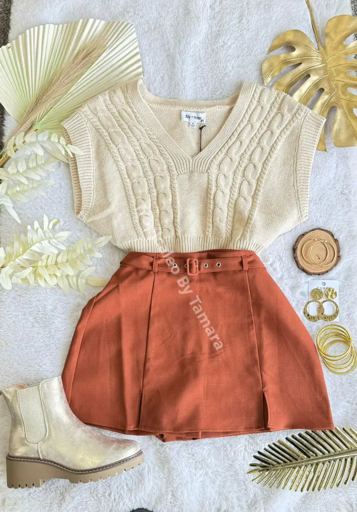 Rust Belted Skort