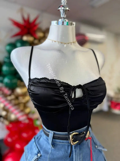 Satin Black Crop Top Corset