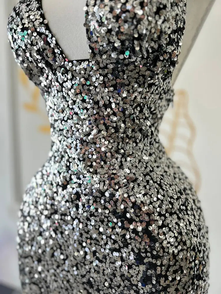 Sequin Halter Silver Dress