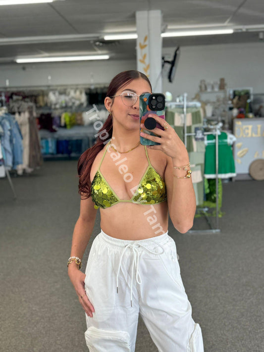 Sparkly Green Halter Bralette