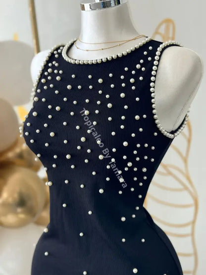 Starry Night Pearl-Embellished Mini Dress