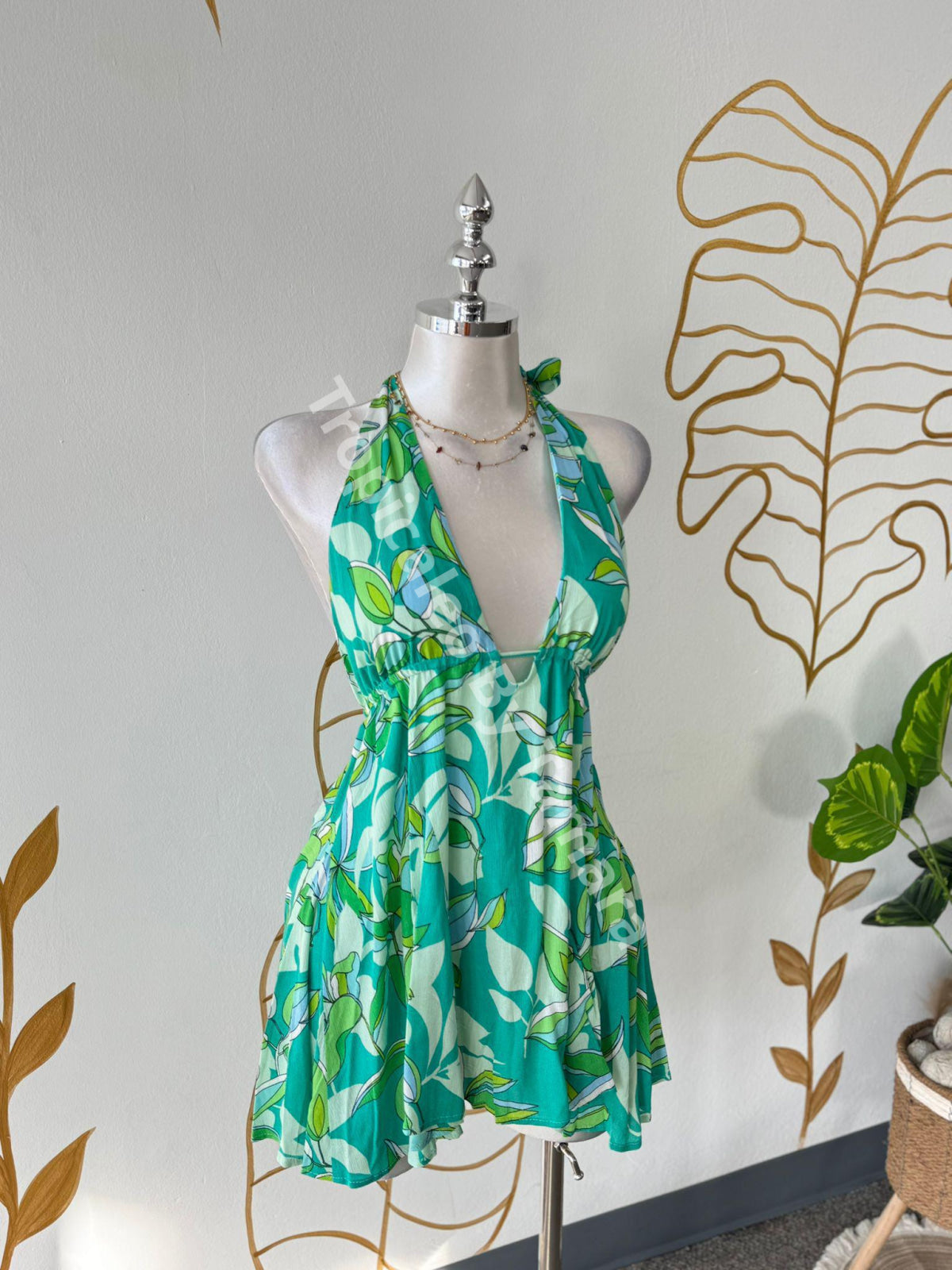 Tropical Green Breeze Halter Dress