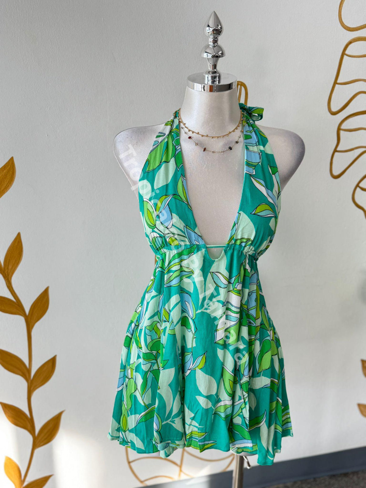 Tropical Green Breeze Halter Dress