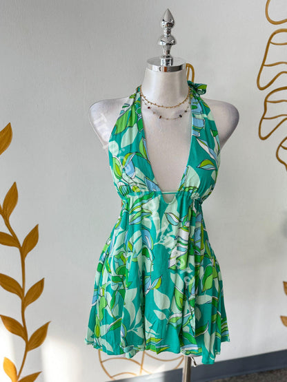 Tropical Green Breeze Halter Dress