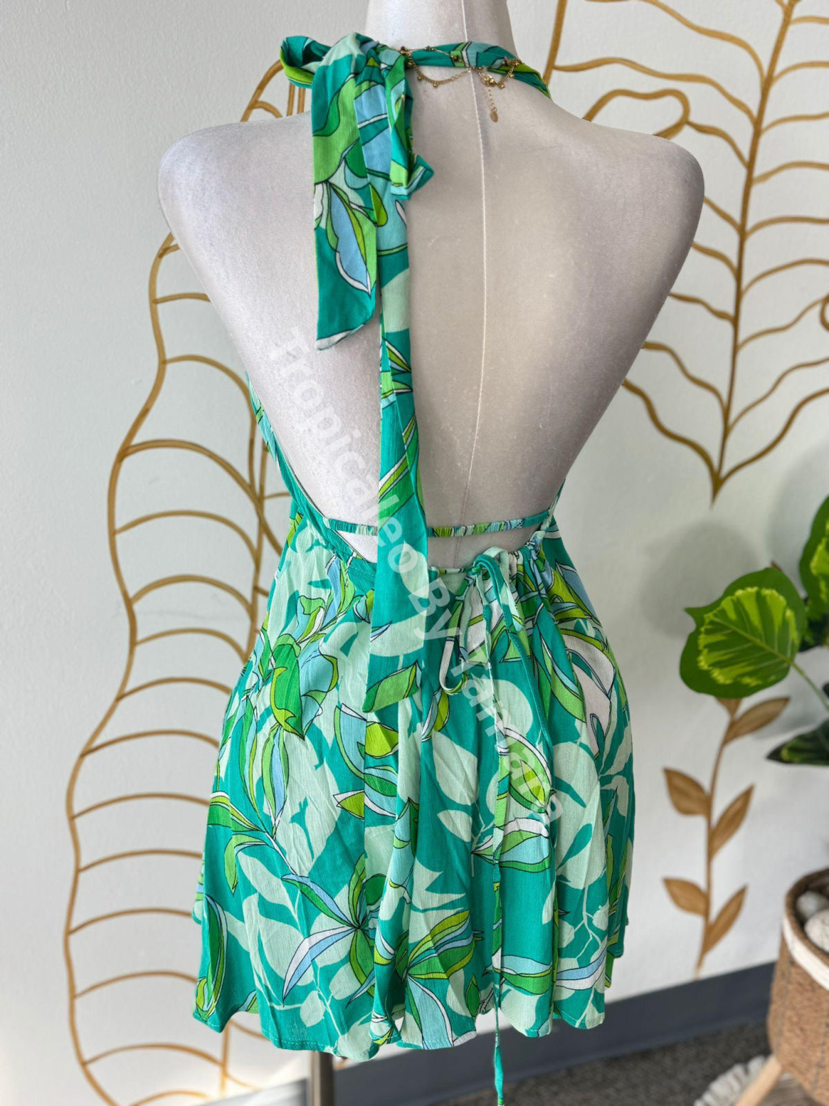 Tropical Green Breeze Halter Dress