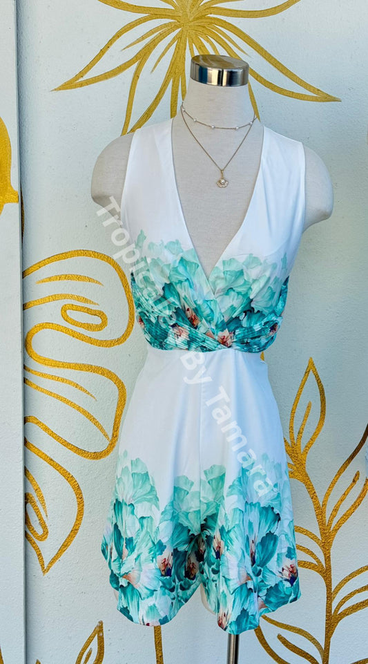 Turquoise Bloom Wrap Romper